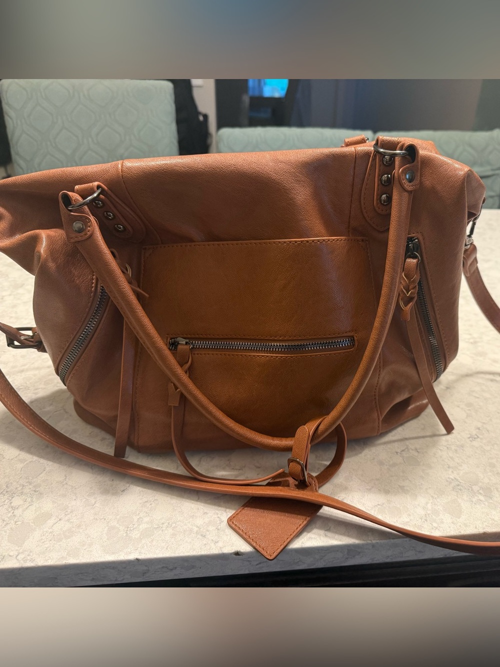 Leather Tote Bag in Cognac Brown - Women Bags